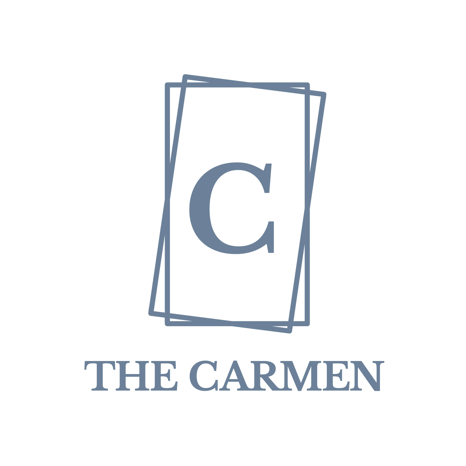 A graphic with a blue C in a frame and the words "The Carmen" below it.